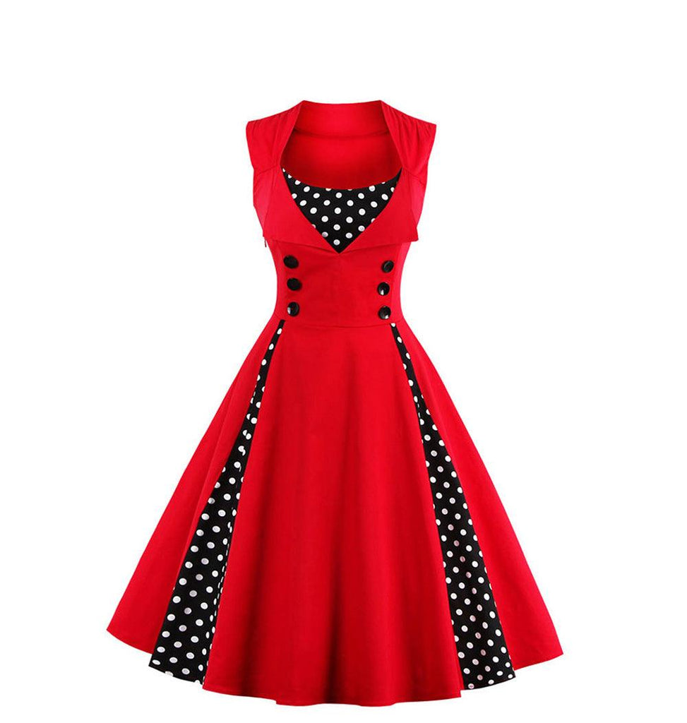 retro a line dress RETRO POLKA DOT A-LINE DRESS XXX-Large / Navy