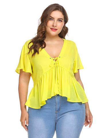 ROXANNE'S RUFFLE LACE-UP TOP - B ANN'S BOUTIQUE