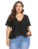 ROXANNE'S RUFFLE LACE-UP TOP - B ANN'S BOUTIQUE