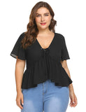 ROXANNE'S RUFFLE LACE-UP TOP - B ANN'S BOUTIQUE