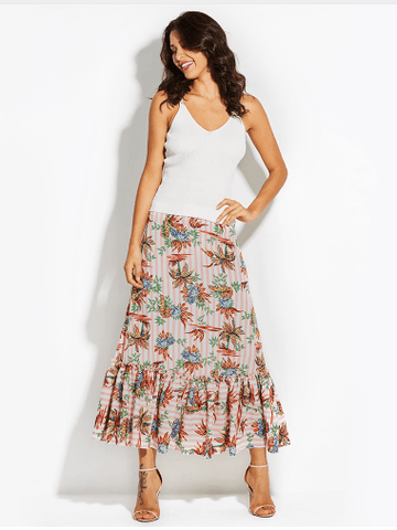 RUFFLE ME RIGHT FLORAL MAXI SKIRT - B ANN'S BOUTIQUE