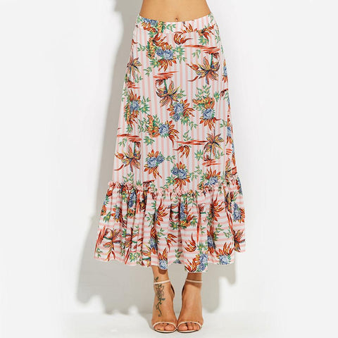 RUFFLE ME RIGHT FLORAL MAXI SKIRT - B ANN'S BOUTIQUE