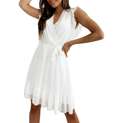 RUFFLE WRAP-INSPIRED DRESS X-Large / White RUFFLE WRAP-INSPIRED DRESS X-Large / White