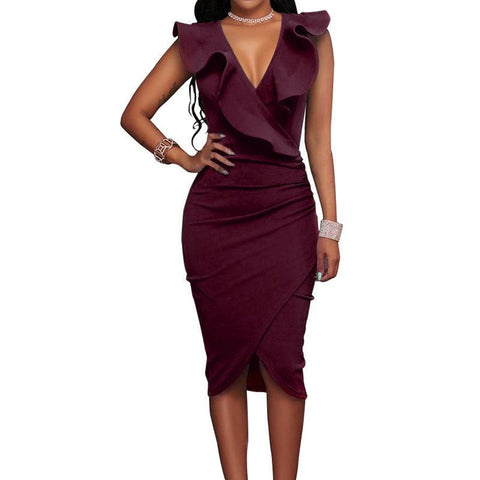 RUFFLED FITTED WRAP DRESS - B ANN'S BOUTIQUE, LLC