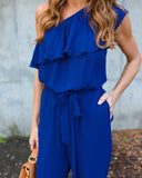 RUFFLED ONE SHOULDER CASUAL CHIC JUMPSUIT - B ANN'S BOUTIQUE, LLC