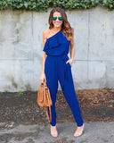 RUFFLED ONE SHOULDER CASUAL CHIC JUMPSUIT - B ANN'S BOUTIQUE, LLC