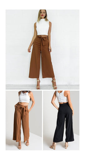 SASH BOW WIDE LEG ANKLE PANTS - B ANN'S BOUTIQUE, LLC