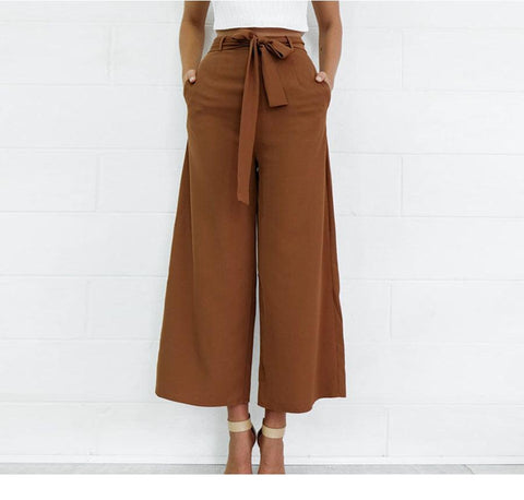 SASH BOW WIDE LEG ANKLE PANTS - B ANN'S BOUTIQUE, LLC