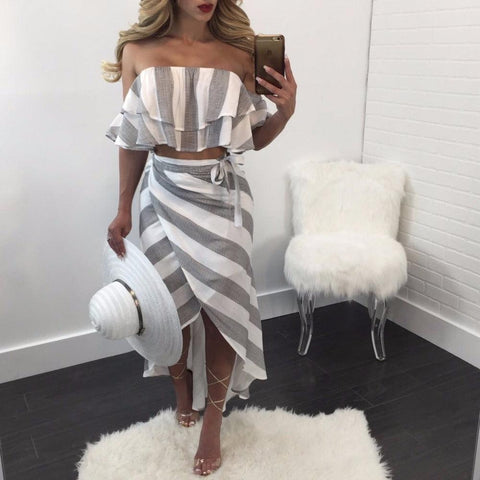 SAVANNAH’S STRIPED TWO-PIECE SKIRT SET - B ANN'S BOUTIQUE