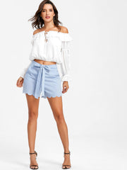 SCALLOP STRIPED IS JUST RIGHT SHORTS