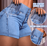 SKINNY ELASTIC WAIST COATED DENIM SHORTS - B ANN'S BOUTIQUE, LLC