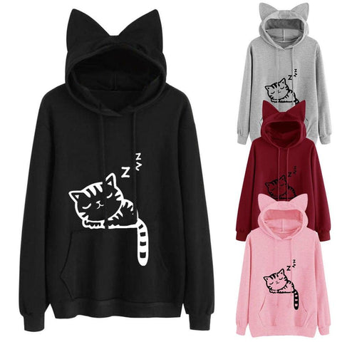 SLEEPING KITTY HOODIE - B ANN'S BOUTIQUE