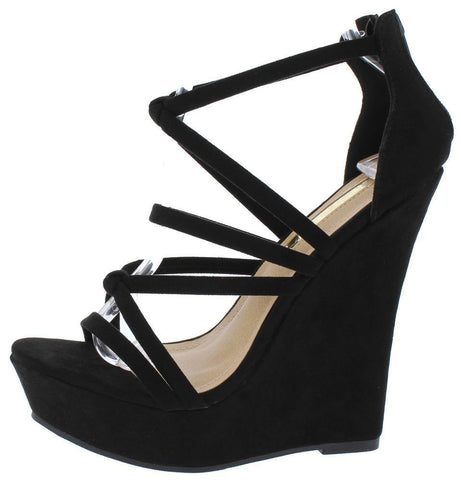 STELLA CROSS-STRAP WEDGE (BLACK) - B ANN'S BOUTIQUE, LLC