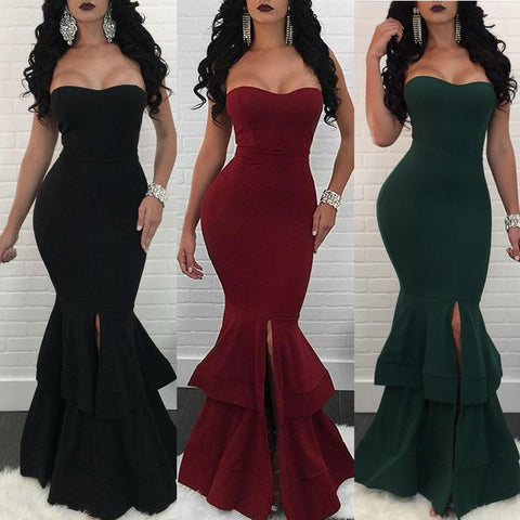 STRAPLESS RUFFLED EVENING GOWN - B ANN'S BOUTIQUE, LLC