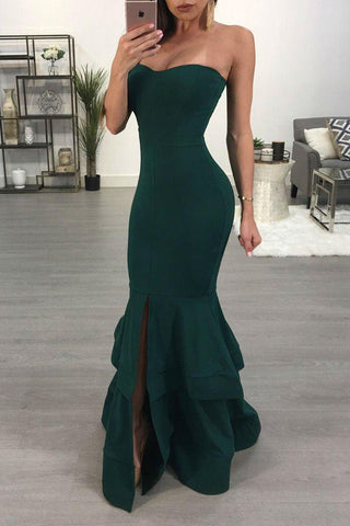 STRAPLESS RUFFLED EVENING GOWN - B ANN'S BOUTIQUE, LLC