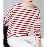 STRIPE PRINTED LOOSE BASE CASUAL LONG SLEEVE O-NECK WOMENS TOP - B ANN'S BOUTIQUE