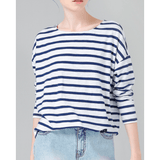 STRIPE PRINTED LOOSE BASE CASUAL LONG SLEEVE O-NECK WOMENS TOP - B ANN'S BOUTIQUE