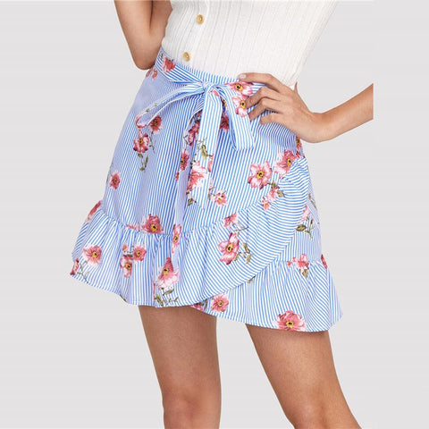 STRIPED FLORAL RUFFLE MINI SKIRT - B ANN'S BOUTIQUE, LLC