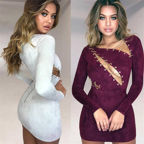 SUEDE CHAIN LACE-UP DRESS - B ANN'S BOUTIQUE, LLC