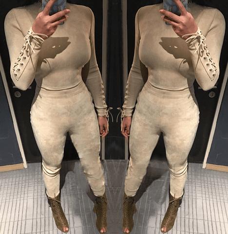 SUEDE FITTED JUMPSUIT - B ANN'S BOUTIQUE