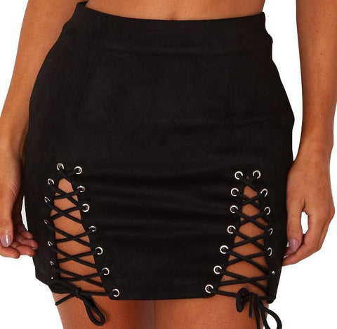 SUEDE LACE-UP MINI-SKIRT - B ANN'S BOUTIQUE