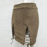 SUEDE LACE-UP MINI-SKIRT - B ANN'S BOUTIQUE