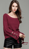 SWEATER PULLOVER WITH PAGODA LACE-UP SLEEVES - B ANN'S BOUTIQUE, LLC