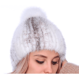 THICK MINK FUR HAT WITH FOX FUR TRIM - B ANN'S BOUTIQUE