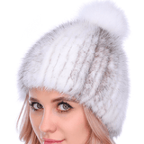 THICK MINK FUR HAT WITH FOX FUR TRIM - B ANN'S BOUTIQUE