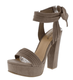 TOURNAMENT TAUPE PIN TUCK OPEN TOE ANKLE TIE HEEL - B ANN'S BOUTIQUE