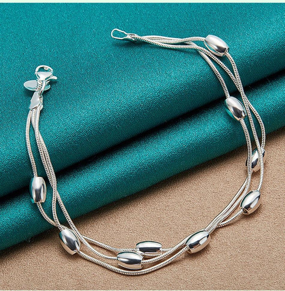 ☆TATIANA☆ Silver 925 Triple Ball Chain Bracelet BR1801 925 Sterling Silver Black Spinel Bujukan Link Tennis