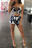 TWO PIECE NAVY FLORAL LACE-UP SHORTS SET - B ANN'S BOUTIQUE, LLC