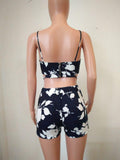 TWO PIECE NAVY FLORAL LACE-UP SHORTS SET - B ANN'S BOUTIQUE, LLC