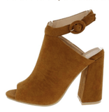 VELMA CAMEL PEEP TOE REAR CUT OUT SLANTED CHUNKY HEEL - B ANN'S BOUTIQUE