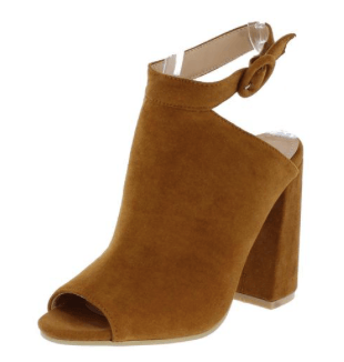 VELMA CAMEL PEEP TOE REAR CUT OUT SLANTED CHUNKY HEEL - B ANN'S BOUTIQUE