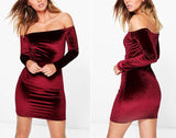 VELVET OFF-THE-SHOULDER DRESS - B ANN'S BOUTIQUE, LLC