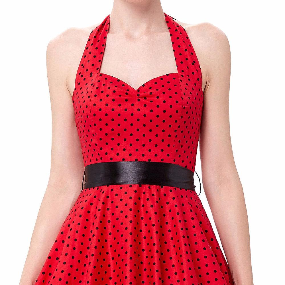 strapless open back dress Red 1950s Polka Dots Halter Big Swing Dress – PollyBoutique main image 0