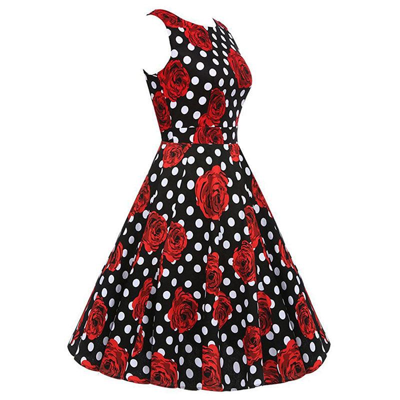 Red and white polka dot swing dress deals