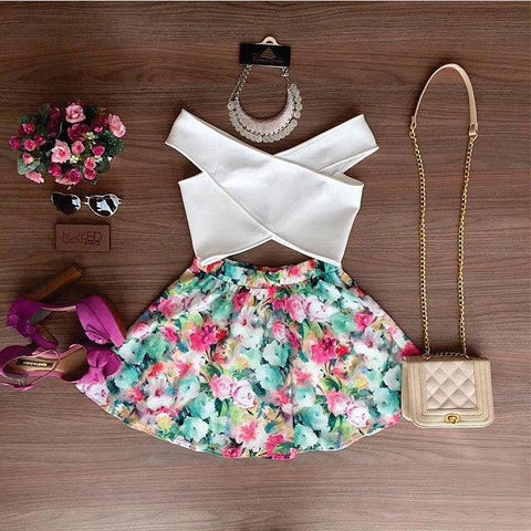 WHITE CRISSCROSS & SPRING MEADOWS SET - B ANN'S BOUTIQUE, LLC