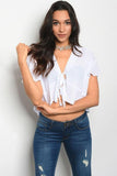 WHITE LINE CROPPED TIE UP TOP - B ANN'S BOUTIQUE, LLC