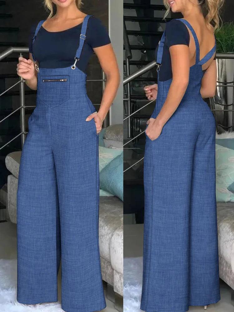 CHIC BLUE PLAID SUSPENDER JUMPSUIT B ANN S BOUTIQUE LLC