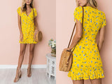 YELLOW FLORAL MINI ITS A WRAP DRESS - B ANN'S BOUTIQUE, LLC